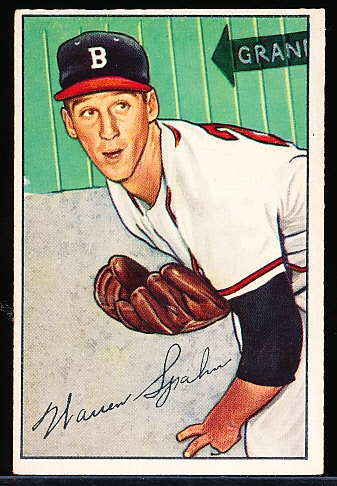 1952 Bowman Baseball- #156 Warren Spahn, Braves