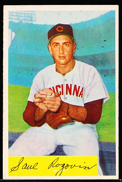 1954 Bowman Bb- #140 Saul Rogovin, Reds- (8-12 Record Back Variation)
