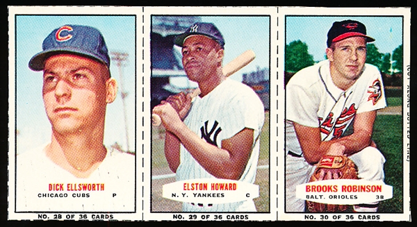 1964 Bazooka Baseball- 3 Card Panel- #28 Ellsworth/ 29 Elston Howard/ 30 Brooks Robinson