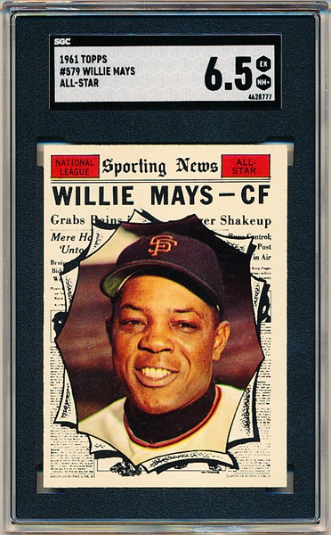 1961 Topps Baseball- #579 Willie Mays All Star- Hi+- SGC 6.5 (Ex-Nm)