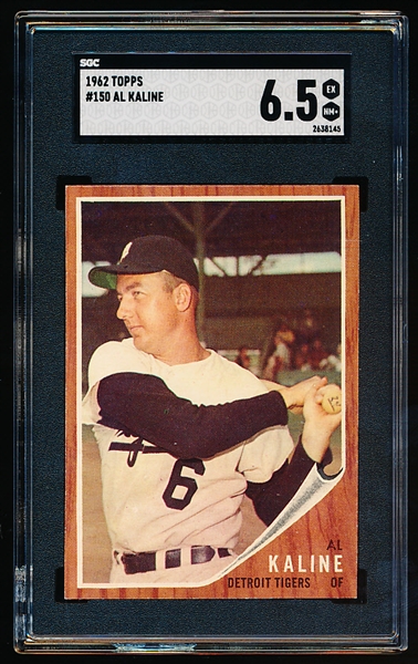 1962 Topps Baseball- #150 Al Kaline, Tigers- SGC 6.5 (Ex-Nm+)