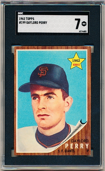 1962 Topps Baseball- #199 Gaylord Perry RC, Giants- SGC 7 (NM)