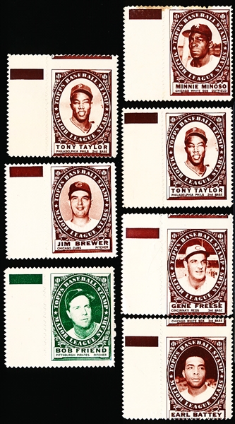 1961 Topps Bb Stamps- 7 Individual Stamps with tabs