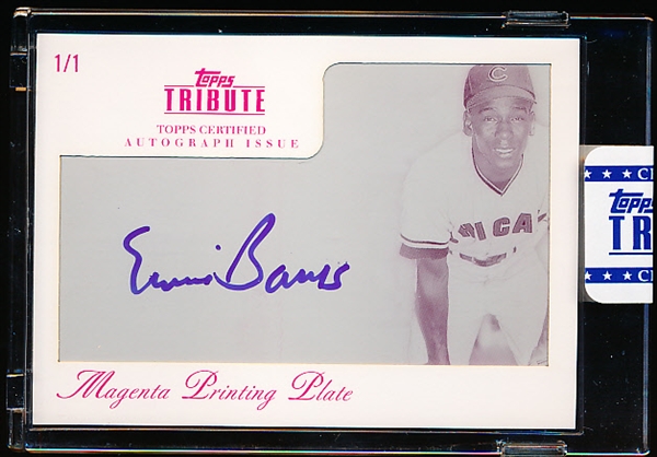 2012 Topps Tribute Bb- “Autographs Framed Printing Plates Magenta”- #TA-EB Ernie Banks, Cubs- 1/1