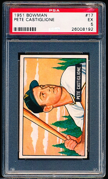 1951 Bowman Bb- #17 Pete Castiglione, Pirates- PSA Ex 5