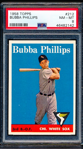 1958 Topps Baseball- #212 Bubba Phillips, White Sox- PSA Nm-Mt 8