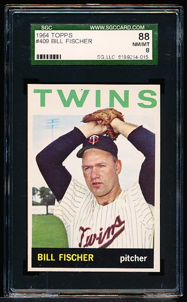 1964 Topps Baseball- #409 Bill Fischer, Twins- SGC 88 (Nm-Mt 8)