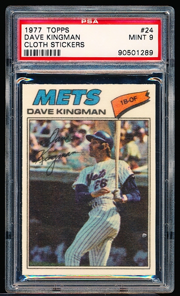1977 Topps Bb Cloth Sticker- #24 Dave Kingman, Mets- PSA Mint 9