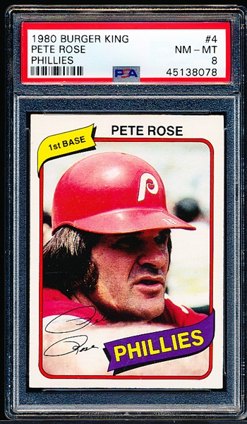 1980 Topps Burger King Phillies- #4 Pete Rose, Phillies- PSA NM-Mt 8