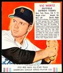 1952 Red Man Tobacco Bb with Tab- AL #22 Vic Wertz, Tigers