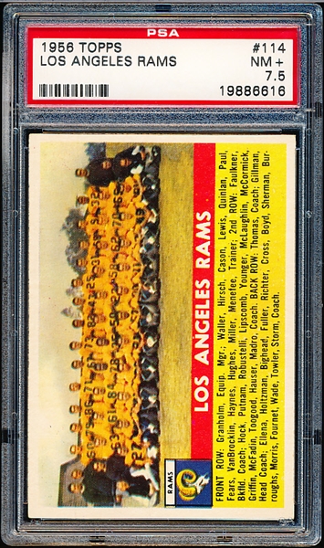 1956 Topps Football- #114 Los Angeles Rams- PSA NM+ 7.5