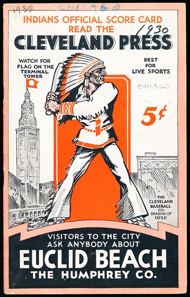 1930 Cleveland Indians Baseball Program- vs. Chicago White Sox