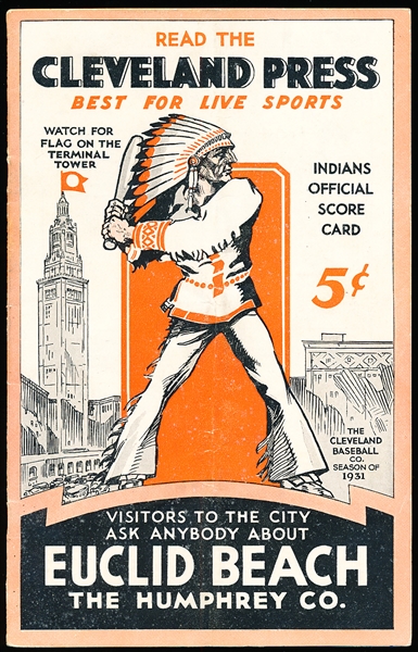 1931 Cleveland Indians Baseball Program- vs. Chicago White Sox