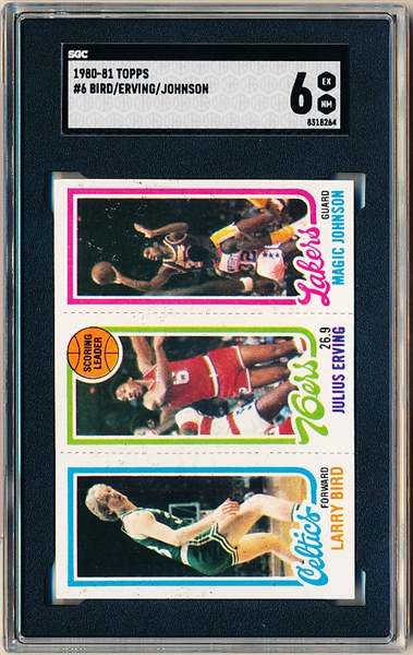 1980-81 Topps Basketball- #6 Larry Bird/ Julius Erving/ Magic Johnson- Rookie Card! SGC 6 (Ex-Nm)