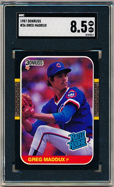 1987 Donruss Baseball- #36 Greg Maddux, Cubs- SGC 8.5 (Nm-Mt+)