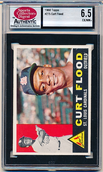 1960 Topps Baseball- #275 Curt Flood, Cardinals- SCD Authentic 6.5 (Ex/NM+)
