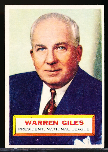 1956 Topps Baseball- #2 Warren Giles, Pres. NL- Gray Back