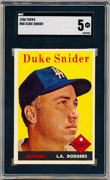 1958 Topps Baseball- #88 Duke Snider, Dodgers- SGC 5 (Ex)