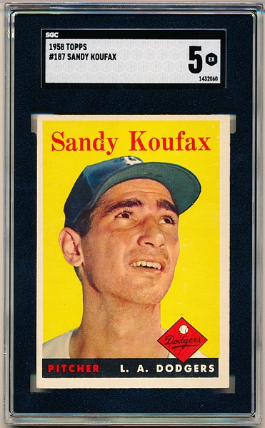 1958 Topps Baseball- #187 Sandy Koufax, Dodgers- SGC 5 (Ex)