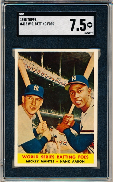 1958 Topps Baseball- #418 Mickey Mantle/ Hank Aaron- SGC 7.5 (NM+)