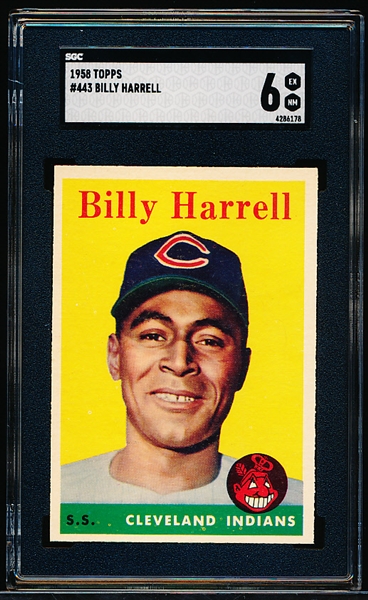 1958 Topps Bb- #443 Billy Harrell, Cleveland- SGC 6 (Ex-Nm)