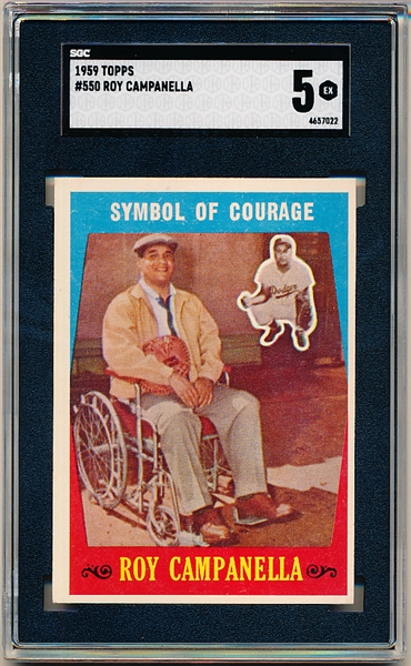 1959 Topps Baseball- #550 Roy Campanella- Symbol of Courage- SGC 5 (Ex)