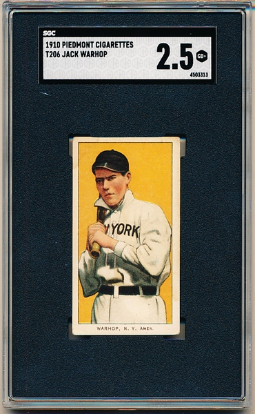 1910 T206 Bb- Jack Warhop, N.Y. Amer- SGC 2.5 (Good+)