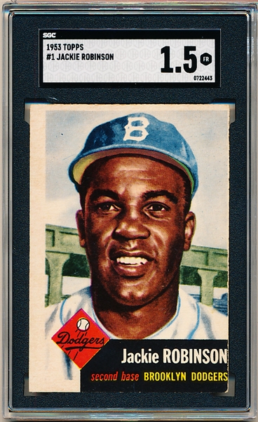 1953 Topps Baseball- #1 Jackie Robinson, Dodgers- SGC 1.5 (Fair)