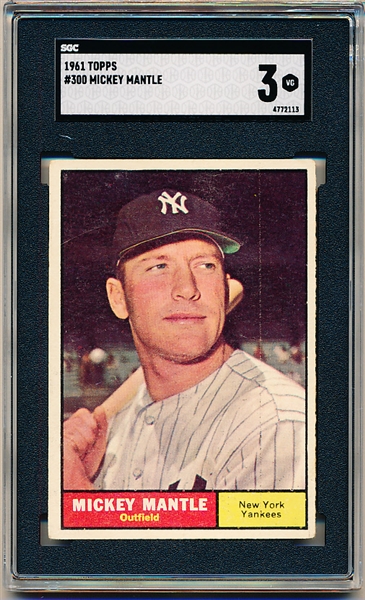 1961 Topps Baseball- #300 Mickey Mantle, Yankees- SGC 3 (Vg)