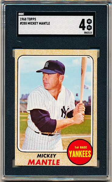 1968 Topps Baseball- #280 Mickey Mantle, Yankees- SGC 4 (Vg-Ex)