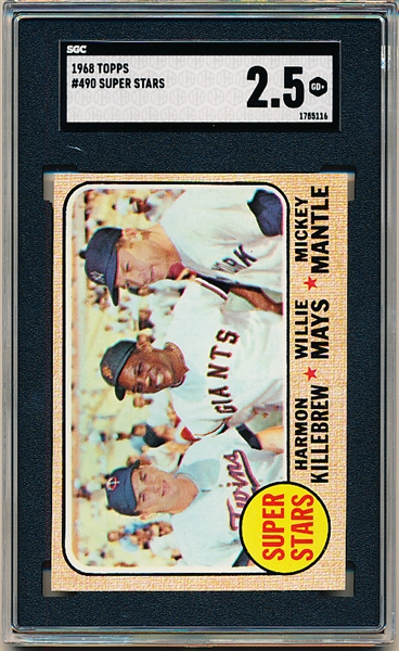 1968 Topps Baseball- #490 Super Stars- Killebrew/ Mays/ Mantle- SGC 2.5 (Good+)