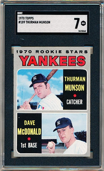 1970 Topps Baseball- #189 Thurman Munson, Yankees- SGC 7 (NM)