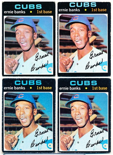 1971 Topps Baseball- #525 Ernie Banks, Cubs- 4 Cards