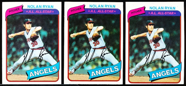 1980 Topps Bsbl. #580 Nolan Ryan, Angels- 3 Cards