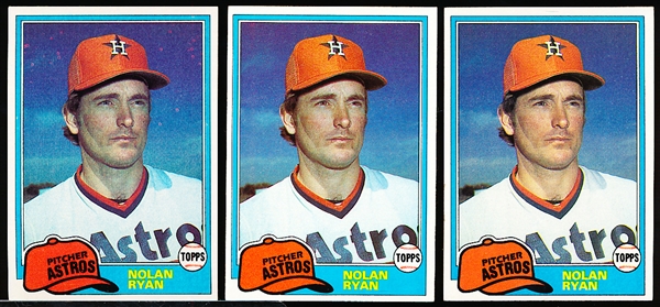 1981 Topps Bsbl. #240 Nolan Ryan- 3 Cards