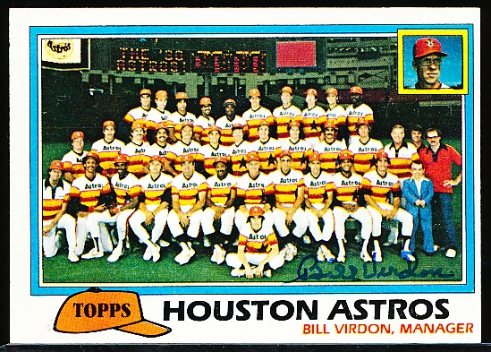 Autographed 1981 Topps Bsbl. #678 Houston Astros Team- Signed by Manager Bill Virdon