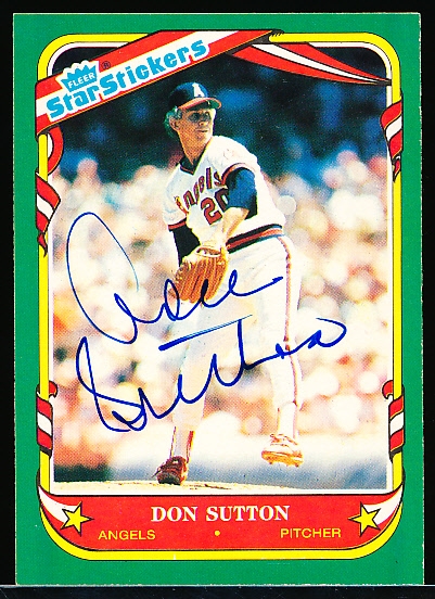 Autographed 1987 Fleer Star Stickers Bsbl. #115 Don Sutton, Angels