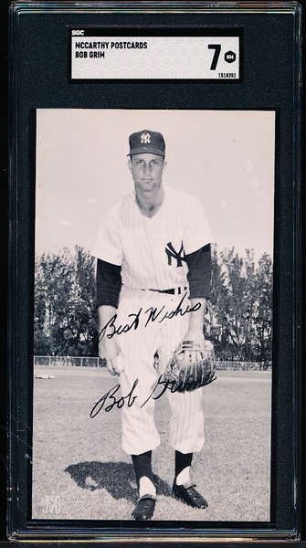 1950’s J. D. McCarthy MLB B/W Photo Postcard- Bob Grim, Yankees- SGC Graded Near Mint 7