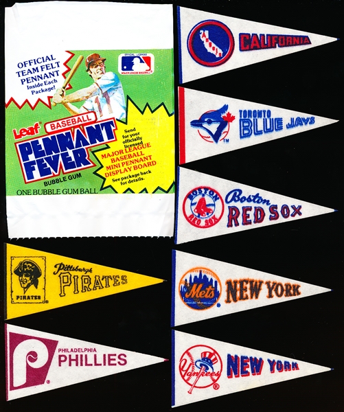 1981 Leaf “Pennant Fever” Mini Felt Pennants- 26 Asst. Plus Two Wrappers