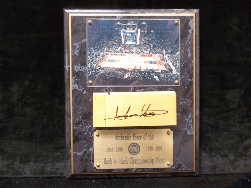 Isiah Thomas Autographed Authentic Piece of the Detroit Pistons Back-to-Back Championship Arena Floor Wall Plaque