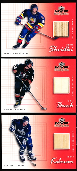 1999-00 Upper Deck MVP Stanley Cup Edition Hockey “Game-Used Stick”- 3 Diff. CHL Minors Players