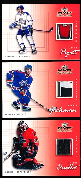 1999-00 Upper Deck MVP Stanley Cup Edition Hockey “Game-Used Stick”- 3 Diff. CHL Minors Players with Multi-Color Pieces