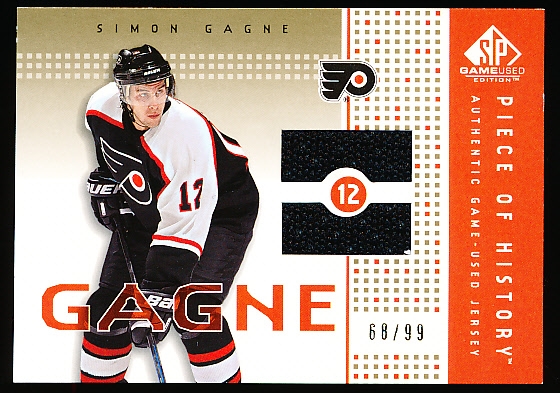 2002-03 SP Game Used Hockey- “Piece of History Gold”- #PH-SG Simon Gagne, Flyers- #68/99