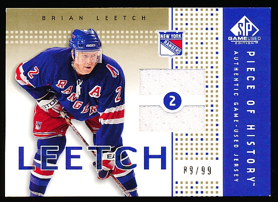 2002-03 SP Game Used Hockey- “Piece of History Gold”- #PH-BL Brian Leetch, Rangers- #89/99