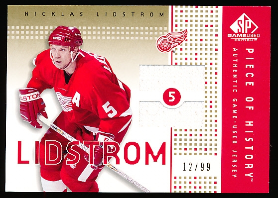 2002-03 SP Game Used Hockey- “Piece of History Gold”- #PH-NL Nick Lidstrom, Red Wings- #12/99