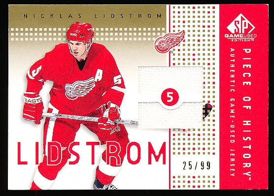 2002-03 SP Game Used Hockey- “Piece of History Gold”- #PH-LM Nick Lidstrom, Red Wings- #25/99