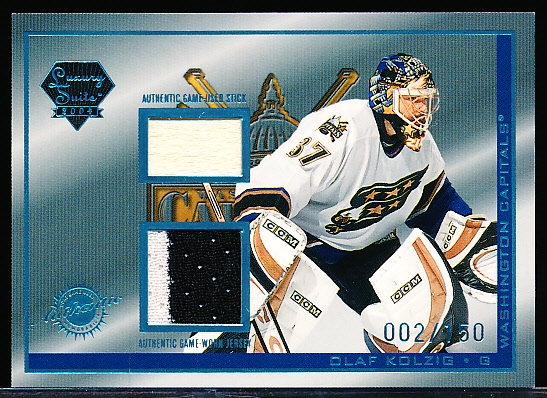 2003-04 Pacific Luxury Suite Hockey- #23 Olaf Kolzig JSY/Stick Combo, Capitals- #002/150