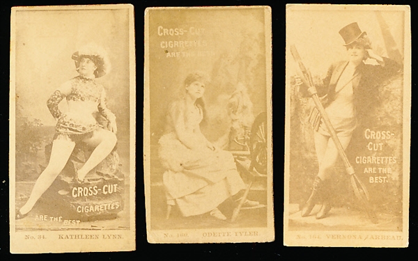 Late 1800’s Cross Cut Cigarettes “Stage Actresses” (N145-2) Blank-Back Cards- 3 Diff.