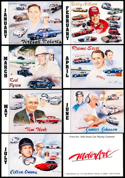 1992 MotorArt, Inc. Stock Car Racing Calendar Card Complete Set of 12