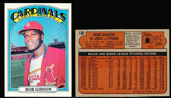 1972 Topps Bb- #130 Bob Gibson, Cardinals- 6 Cards